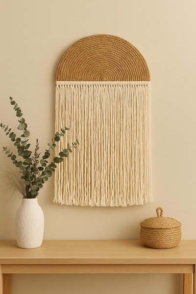 AYBÜK PABUÇ PİNTEREST TARZI HASIR DETAYLI BOHEM MAKROME DUVAR SÜSÜ EKRU MAKRO...