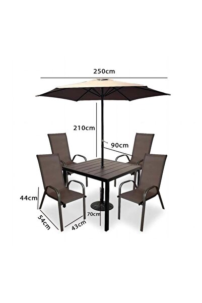Family Ship Outdoor Dining Table Set with 4 Chairs and Umbrella - Brown