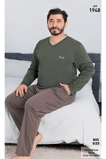 VAJESTO طقم بيجامة رجالي باللون الأخضر، بنطلون طويل الأكمام من القطن، موسمي ج...