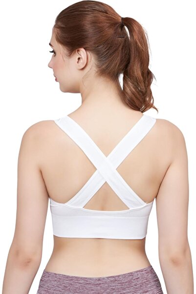Glamroot Women's Padded Cross Back Medium Support Sports Bra, Size M to 3XL