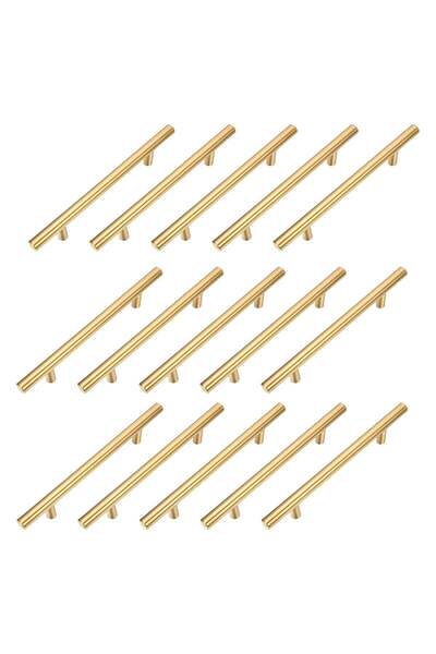 First pro مجموعة من 15 مقبضًا لخزانة المطبخ، مقابض أبواب مطبخ مصقولة من النحا...