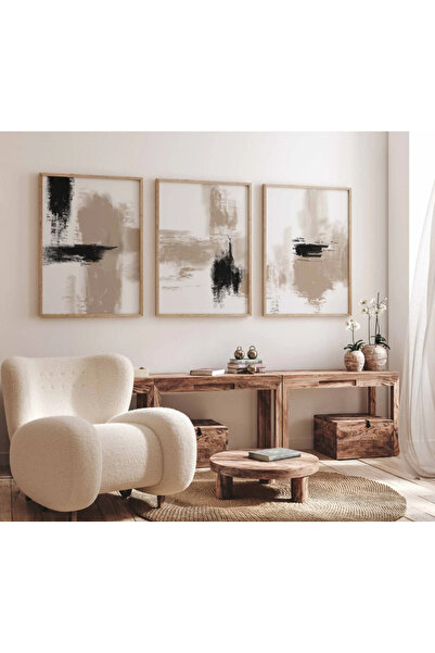 PAM STUDIO Bej Soyut Poster Seti 3’lü | Minimal Modern Duvar Tablosu | Abstra...