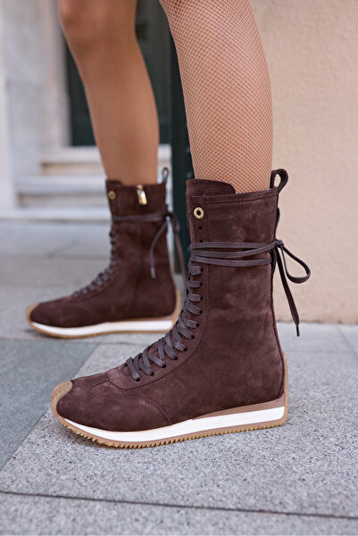 ANGELİNA JONES CARMİRA KADİN KAHVE GERCEK SUET BOKSOR SNEAKER BOT