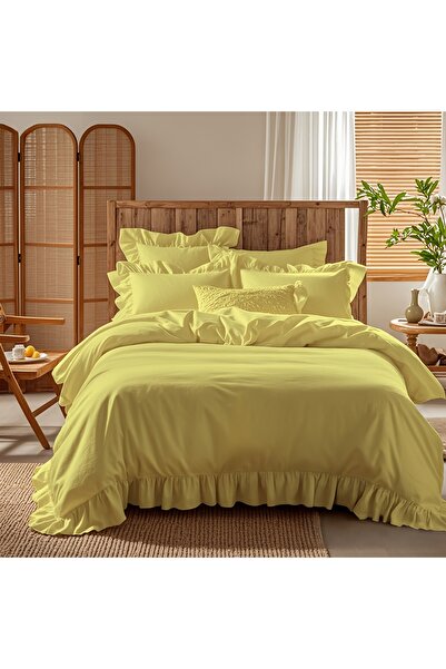 kesenegore 4 Piece Elastic Sheet Ranforce Cotton Fabric Ruffled Double Duvet Cover Set