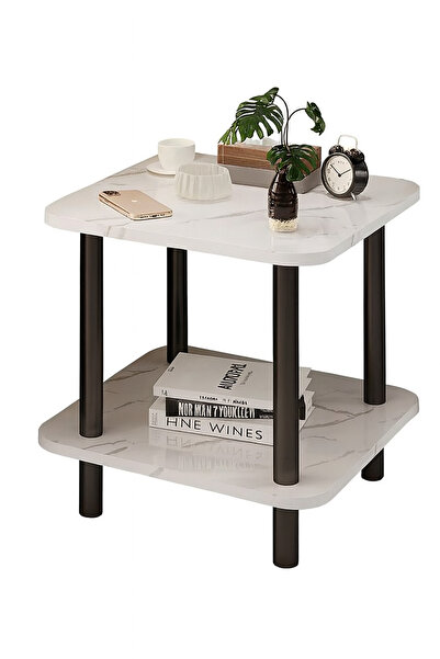 Golden Bark Modern side table with marble design and metal legs, coffee table and living room decor