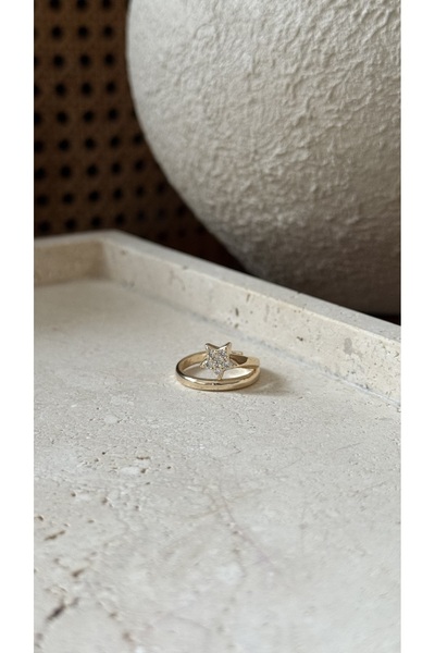 Muse Sister خاتم من خشب الألدر مع تفاصيل على شكل نجمة