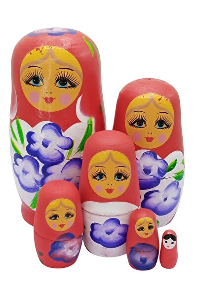 Dünyadan Hediyeler Wooden Matryoshka Doll Set of Six Red