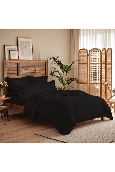 kesenegore 4 Piece Elastic Sheet Ranforce Cotton Fabric Ruffled Double Duvet Cover Set