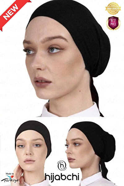 hijabchi Klasik Penye Tesettür Bonesi Önü Dikişli - Classic Cotton Under Bonnet For Hijab - Siyah