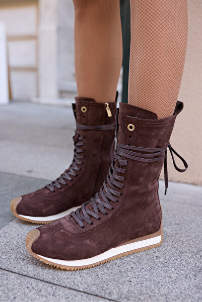 ANGELİNA JONES CARMİRA KADİN KAHVE GERCEK SUET BOKSOR SNEAKER BOT