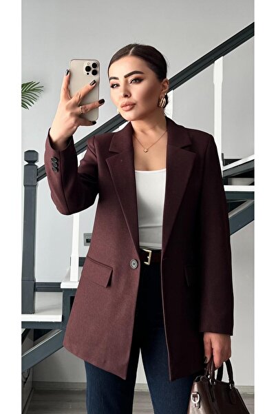 Oslove سترة بليزر ذات تأثير صوفي باللون البني المر