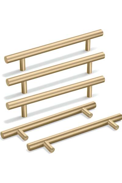 First pro مجموعة من 5 مقابض لخزانة المطبخ، مقابض أبواب مطبخ مصقولة من النحاس ...