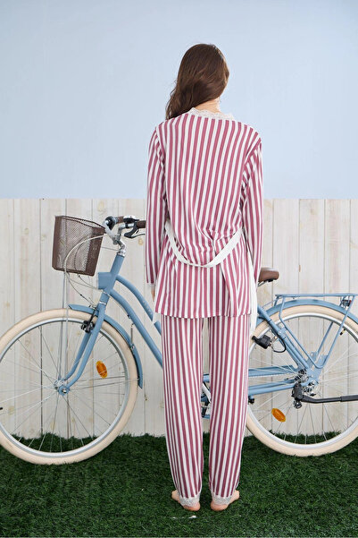 Pijamoni Women's Silk Fabric Dressing Gown 3-Piece Stylish Pajama Set - Dusty Rose