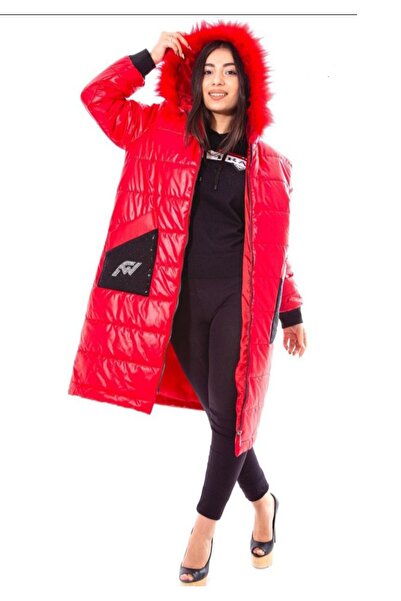 MAXLEVEL MODA Women's Puffer Jacket with Hooded Pocket with Stone Detail