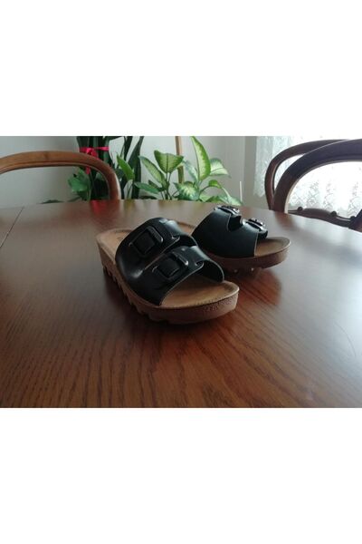 B&B Co. Women's Wedge Heeled Double Strap Buckle Tractor Sole Daily Comfortable Slippers