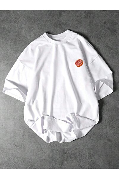 PALPİTO Men's White California Orange Printed Oversize T-Shirt