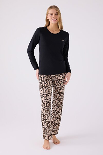 Pierre Cardin 8891 Paris Costum de pijama cu mânecă lungă neagră pentru femei