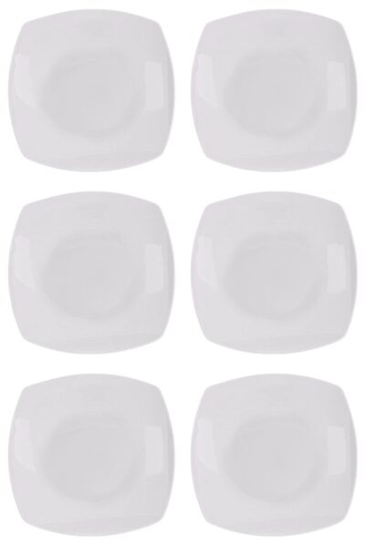 Vervo.ro pentru minți curioase Set Farfurii 6 piese Intinse din Portelan, Patrate, Albe, 23.5x23.5 cm