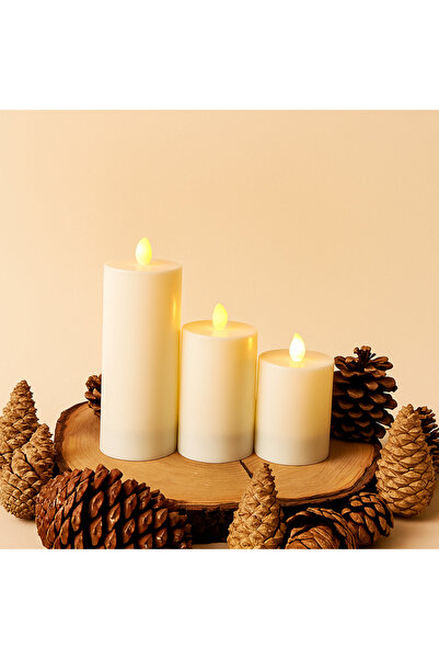 Led Mum 3 ADET 15-10-8 CM BATOM ÇAP 6 CM KREM RENK