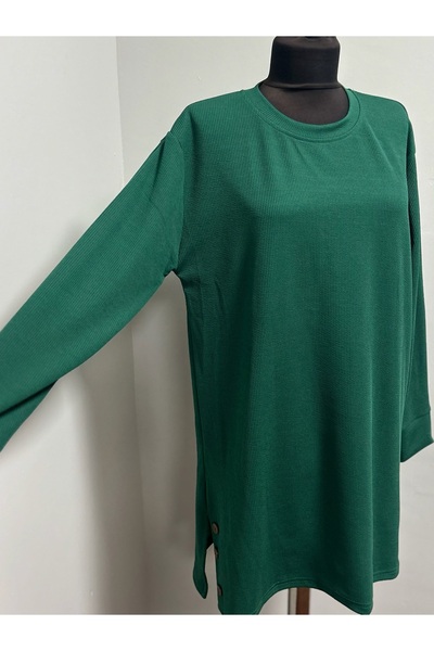 MSA Giyim Women's Ribbed Slit Detailed Long Sleeve Solid Color Casual Stretchy Tunic Sweat Hijab Combed Cotton