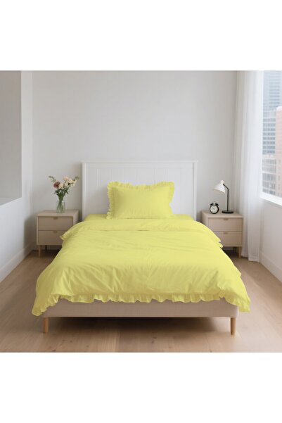 kesenegore 3-Piece Elastic Fitted Sheet Ranforce Fabric Ruffled Single Duvet Cover Set