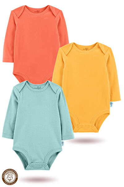 MAHFEL 100% Cotton Long Sleeve Baby Bodysuit Snap Fastener Bodysuit Set of 3