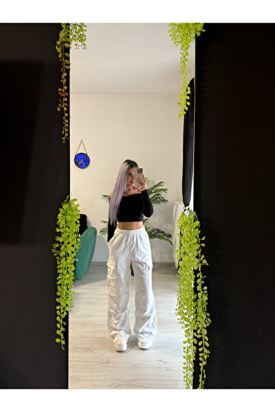 by SLA boutique Women's cargo pants with elastic waist and side pockets