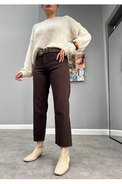 AsiaLife بنطلون جينز مومي بقصة باتشورد بني اللون من إيه سي آي