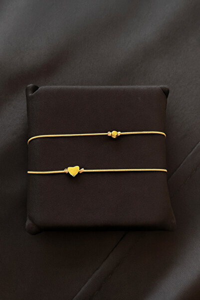 Femenino 2’li Altın Kaplama Kalp ve Dorika Detaylı İp Halhal Seti