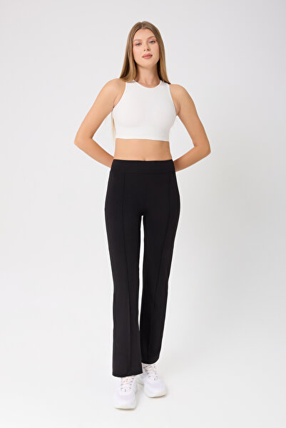 TREND34 Women's Black High Waist Ribbed Pipe Leg Pocket Loose Leggings Pants