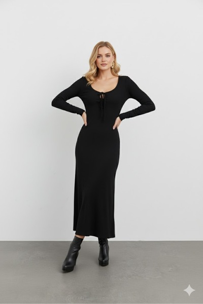 Sienza Kadın Siyah Kaşkorse Maxi Elbise