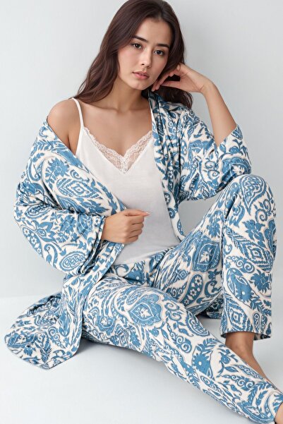 Pierre Cardin Women's Modal Cotton White Robe Pajama Set with Socks Gift Qp9K0R7K7R