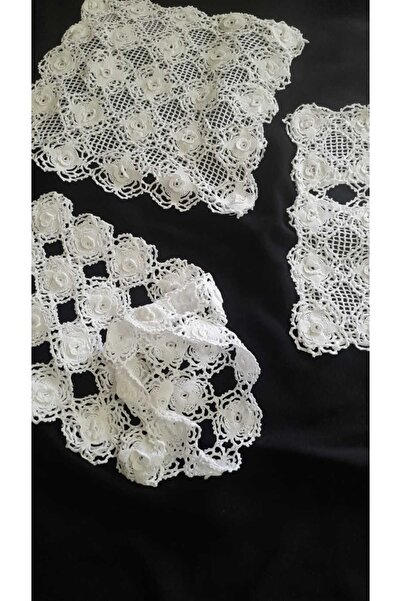 Papatyam Hand Knitted Crochet 2 Pieces (30*30) Throw Pillow/1 Piece 20*30 Pillow Handcrafted Cotton Thread/Handcrafted Dowry Lace