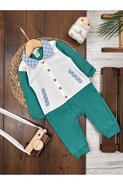 Kids Kingdom Cotton Plaid Detailed Polo Neck Baby Boy Romper