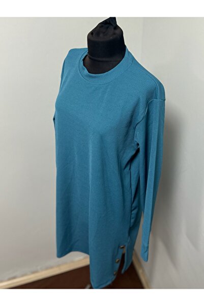 MSA Giyim Жіноча туніка з розрізом, довгими рукавами, однотонна, еластична, для щоденного носіння, з капюшоном, з трикотажу