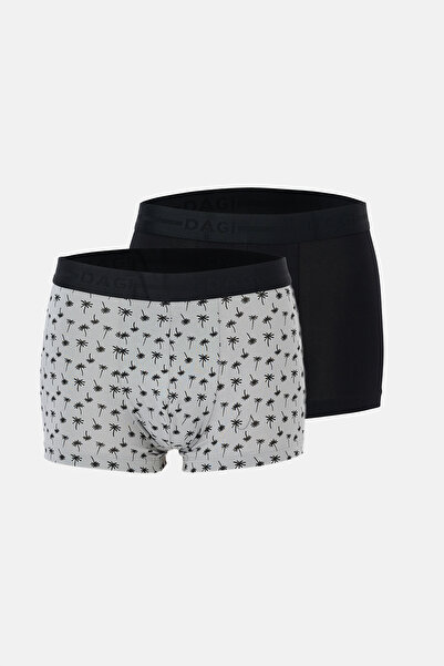Dagi Gri-Siyah 2'li Desenli Pamuk Boxer