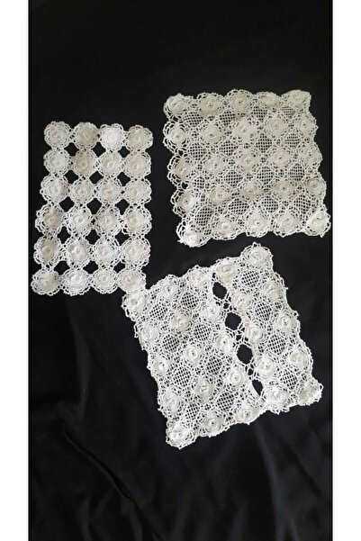 Papatyam Hand Knitted Crochet 2 Pieces (30*30) Throw Pillow/1 Piece 20*30 Pillow Handcrafted Cotton Thread/Handcrafted Dowry Lace