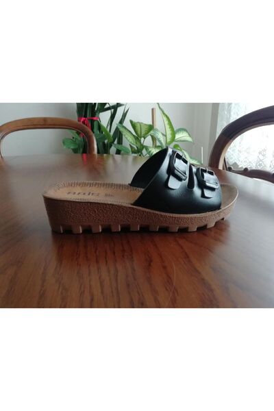 B&B Co. Women's Wedge Heeled Double Strap Buckle Tractor Sole Daily Comfortable Slippers