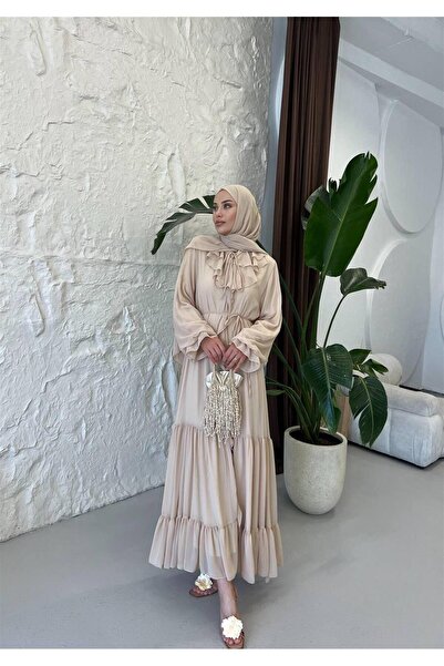 KULVAR TREND 5729 Yaka ALt Volanlı Ön Boydan Fırfırlı Şifon Elbise