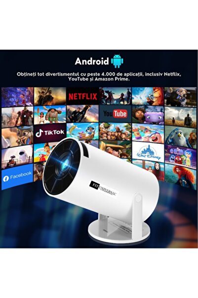 FITUNIVERSAL FITUNIVERSAL® Portable Smart LED Video Projector, ULTRAHD 4K, Android 11, Autofocus, B.T 5.0, Wifi 6