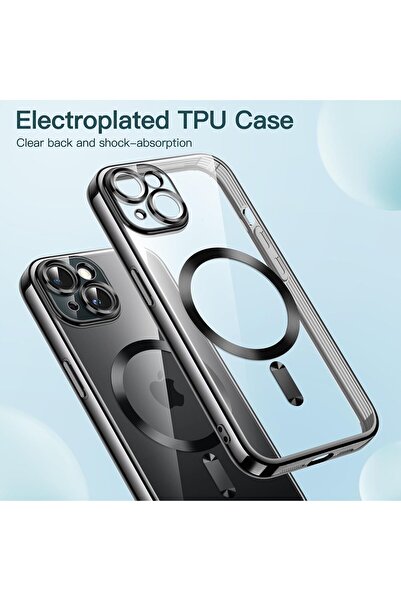 m.tk moveteck Apple iPhone 13-14 Kılıf Magsafe Wirelles Şarj Destekli Parlak Renkli Kenarlı Arkası Şeffaf Silikon