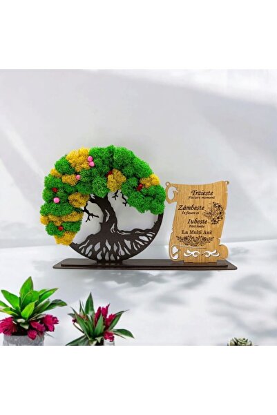OEM Tree of Life Artwork with Stabilized Moss, Personalized Gift 'Smile Live Love', 30x18 cm, Wenge