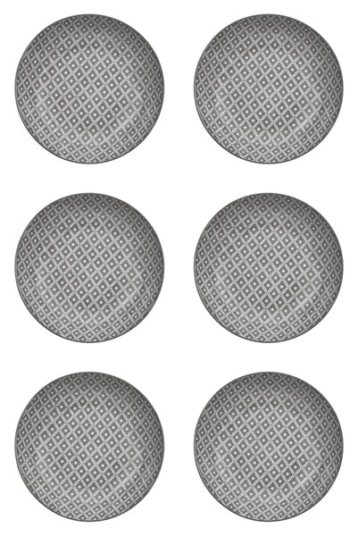 Vervo.ro pentru minți curioase Set of 6 Soup Plates, Porcelain, White, Grey Pattern, 20 cm diameter