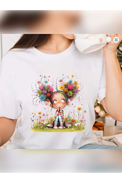 TİMİSİVA تي شيرت أبيض بأكمام قصيرة وياقة دائرية مطبوع عليه جيرل أوف دا غرب لل...