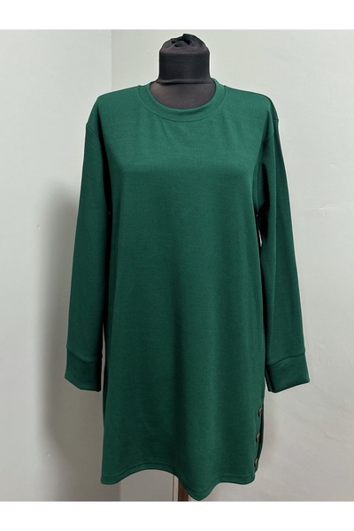 MSA Giyim Women's Ribbed Slit Detailed Long Sleeve Solid Color Casual Stretchy Tunic Sweat Hijab Combed Cotton