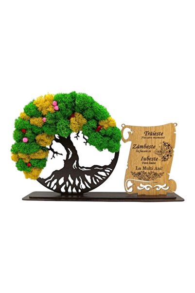 OEM Tree of Life Artwork with Stabilized Moss, Personalized Gift 'Smile Live Love', 30x18 cm, Wenge