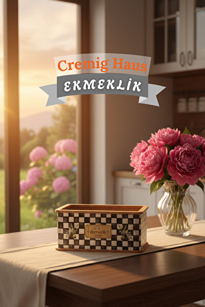 CremigHaus Geleneksel Tasarım Kapaklı Büyük Ekmeklik Dikdörtgen Ahşap Ekmek S...