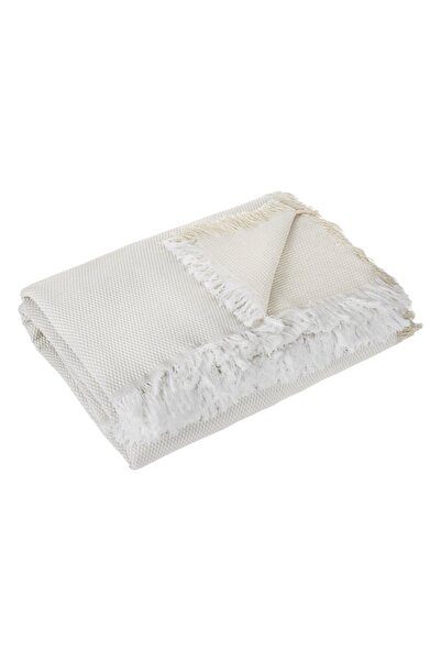 OEM Decorative Ecru Throw with White Fringes Ecru for Four-Seater Sofa 340x180cm