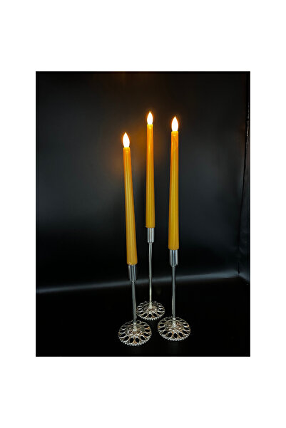 Led Mum 3 adet gold kaliteli şamdan mum boy 32 cm