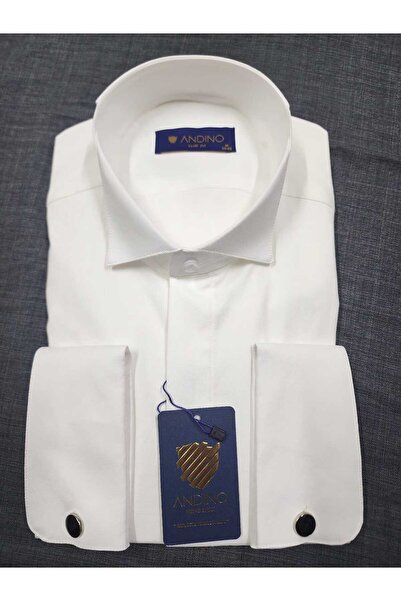 ANDINO Erkek gömlek Krem Ata yaka Duble manşet. smokin, takım elbise, Damatlı...